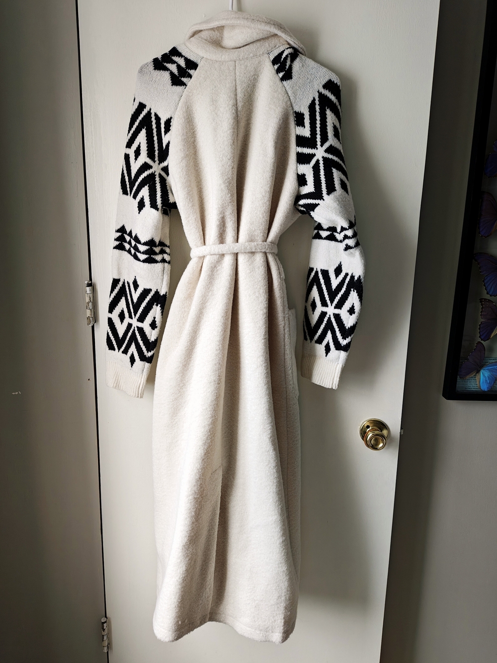 Everly Cream Long Knit Dress with Black Geometric Sleeve Detail